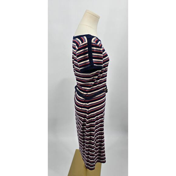 Y2K Lauren Jeans Co. Ralph Lauren Coastal Chic Striped Knit Dress Belted Navy - Picture 2 of 4